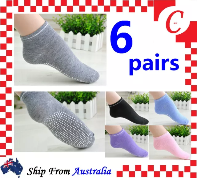 6Pairs Ladies Women Sports Cotton Rich Pilates Yoga Non-Slip Grip Socks Size 2-8