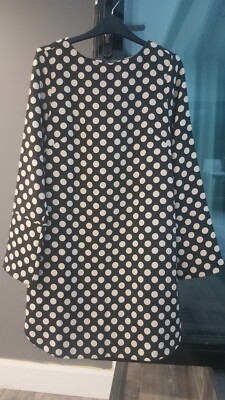 H&M POLKA DOT MONOCHROME BLACK OFF WHITE ECRU DRESS 8 10 Eur 36 PRINTED S zara