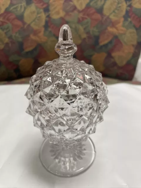 Vintage Early 70’s Egg Shaped Cut Glass Covered Dish 5” Tall Very Well Made