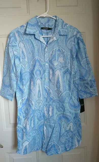 Lauren Ralph Lauren Women's Blue Paisley Sleepshirt, Size S