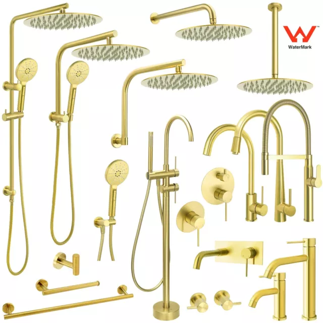 Brushed Gold Shower Head Set Tall Basin Mixer Kitchen Sink Tap Towel Rail Round