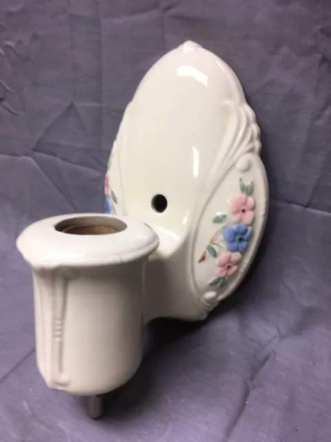 Vtg Ceramic Ivory Porcelain Wall Sconce Pink Blue Floral Light Fixture 284-17E