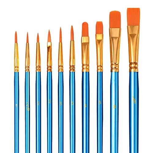 10 Pezzi Pennelli Acrilici - Brencco Nylon Artist Brushes, Set di Pennelli per A