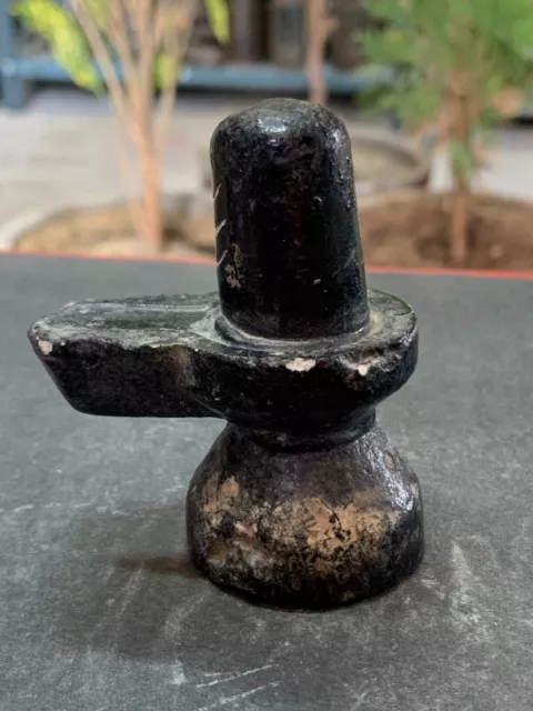 Antique Hand Carved Lord Shiva Lingam Ganesha Black Stone Figurine Statue Idol