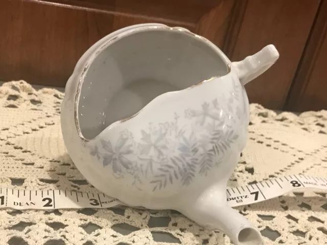 Antique Medical Porcelain Invalid/Infant Feeder Pap Boat Curved Top  Blue #5498