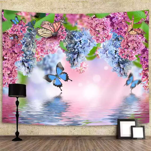 Butterfly Garden Extra Large Tapestry Wall Hanging Art Flower Background Fabric