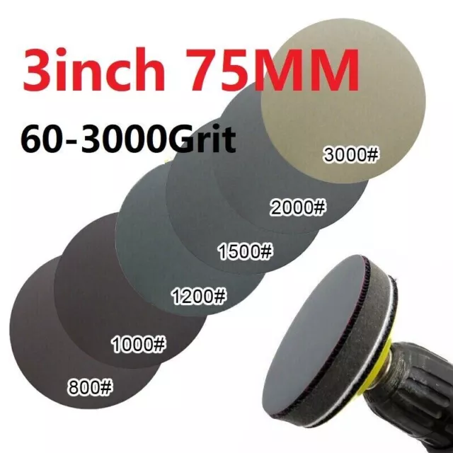 60-3000Grit 3inch 75mm Round Sandpaper Pads Sanding Disc Wet  Dry Flocking Disc