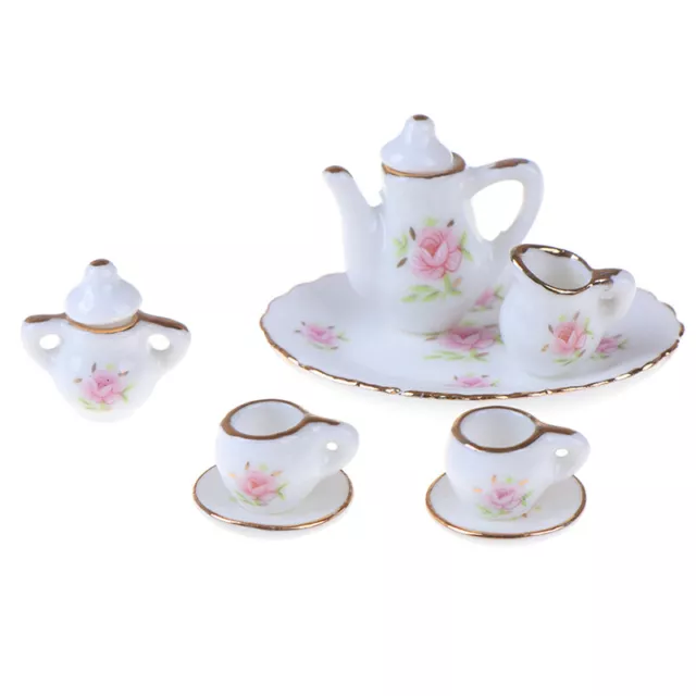 8Pcs 1/12 Dollhouse Miniature Dining Ware Porcelain Tea Set Dish Cups  ZT