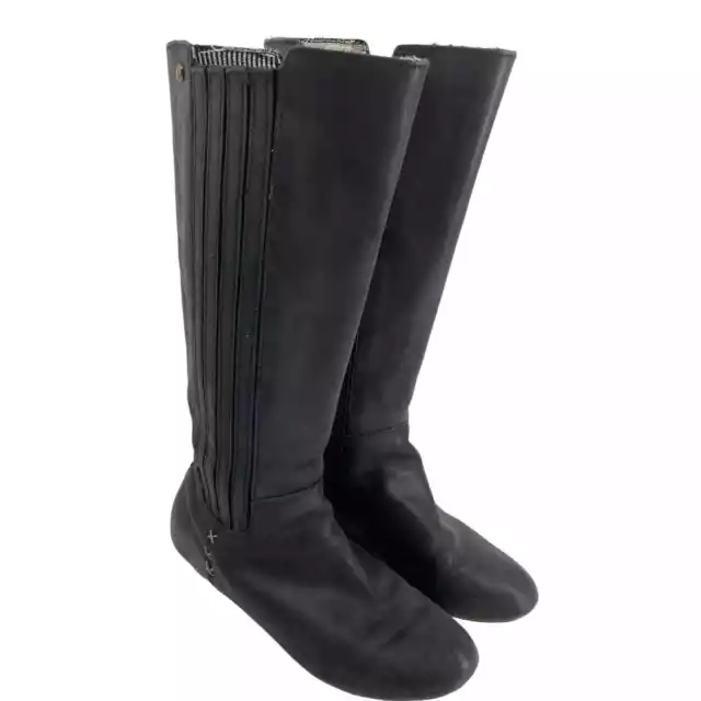 REEF women 7.5 knee high Black Native Shore Leather wedged ribbed round Boots 2
