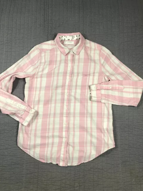 Lucky Brand Shirt Women Small Pink White Plaid Lightweight Button Flip Cuff