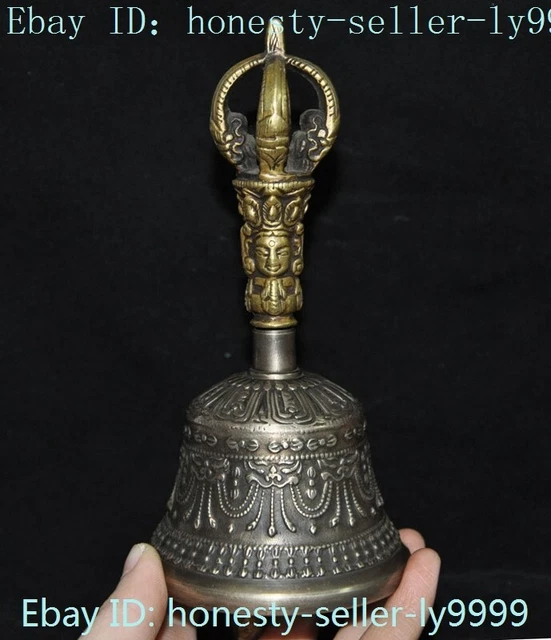 Ancient China Buddhism temple bronze Tara head statue Bell Chung chimes clock