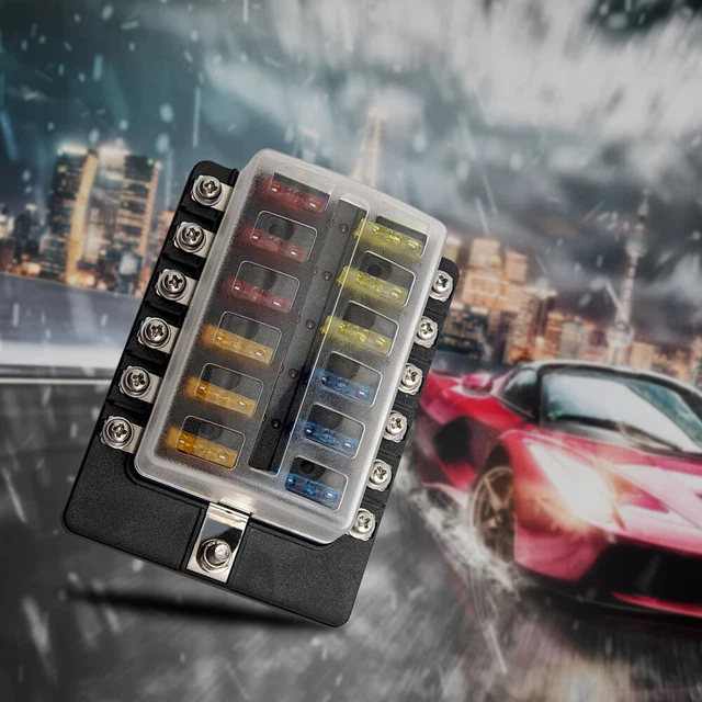 12 Way Blade Fuse Box Block W/ LED Light Indicator for Auto Marine Boat Car