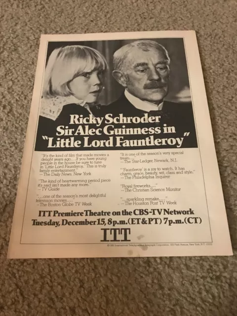 Vtg 1981 LITTLE LORD FAUNTLEROY MOVIE Print Ad RICKY SCHRODER SIR ALEC GUINNESS