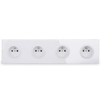 Wall Power Socket Plug 16A 4 Gang French Grounded Outlet Tempered Glass Panel