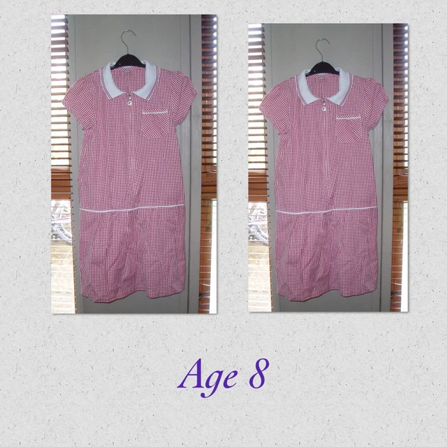 Girls School Clothes dress Age 8 red gingham uniform bundle childrens kids
