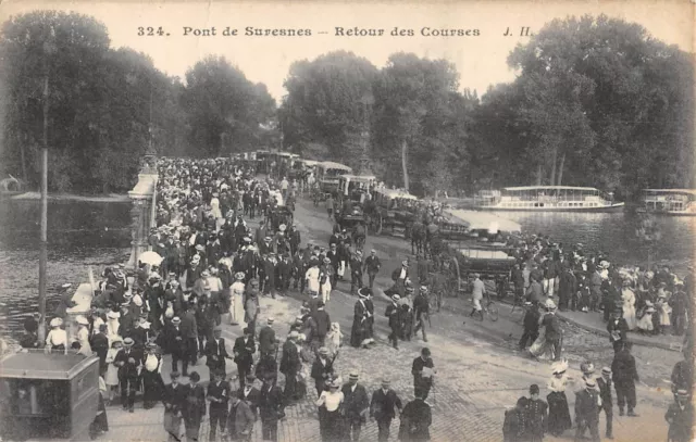 Cpa 92 Pont De Suresnes Retour Des Courses