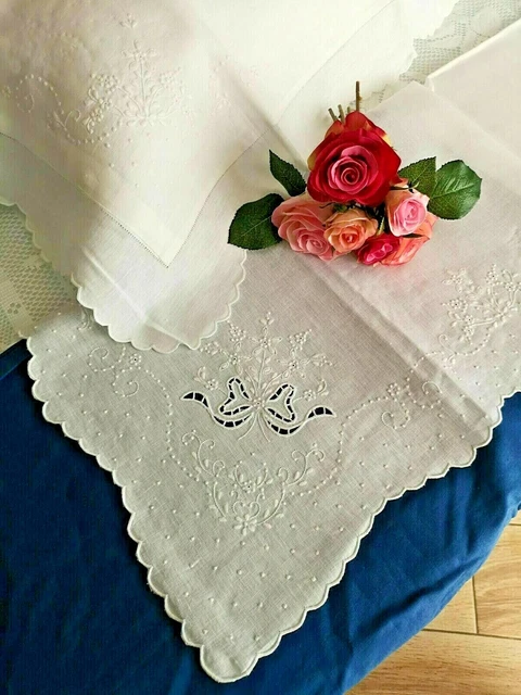 Drap Plat Ancien En 100% Lin Français – Brodé Initiales B.A, Beige, Très Long 220cm