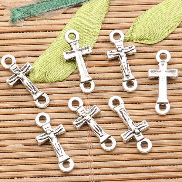 70pcs tibetan silver color little crucifix connector design   h0322