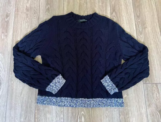 CIVIDINI Midnight Navy 100% Cotton Contrast Edge Cable Sweater  NWT Sz 48 US10