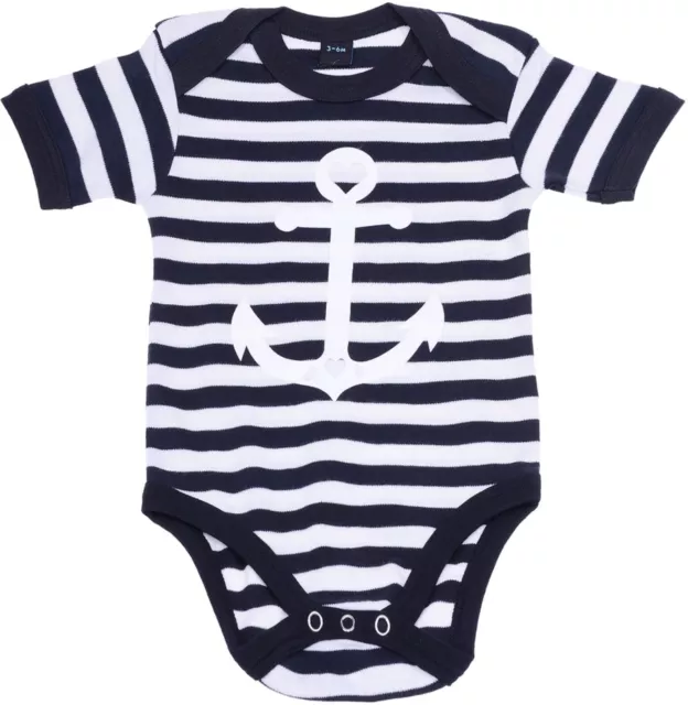 Black ANCHOR & HEART Stripes SAILOR Kurzarm Baby Body - weiß Rockabilly