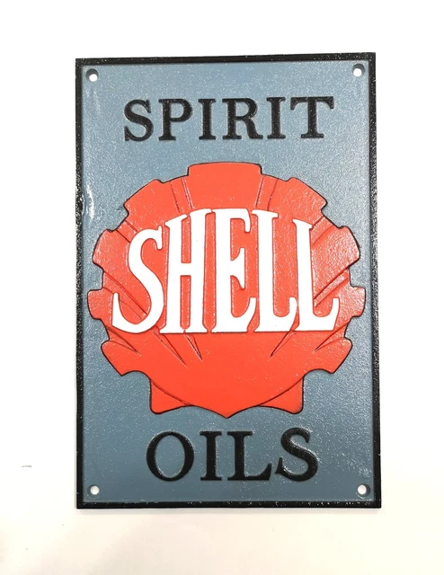 Shell Spirit Oils Cast Iron Vintage Garage Advertising Sign 30cm x 20cm