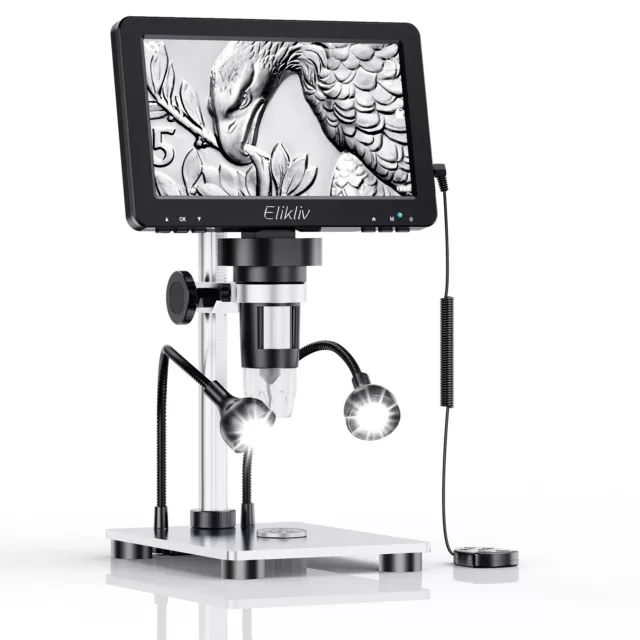 Elikliv 7" LCD 1080P Digital Microscope 12MP Coin Magnifier w/ Light Coin Scale