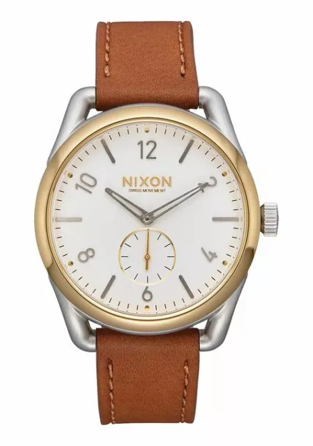 Nixon C39 White Dial Brown Leather Quartz Unisex Watch A459-2548
