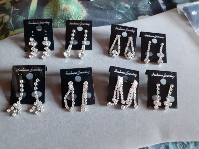 Job Lot 8 Pairs Of Diamante Earrings, Different Styles, BNWT