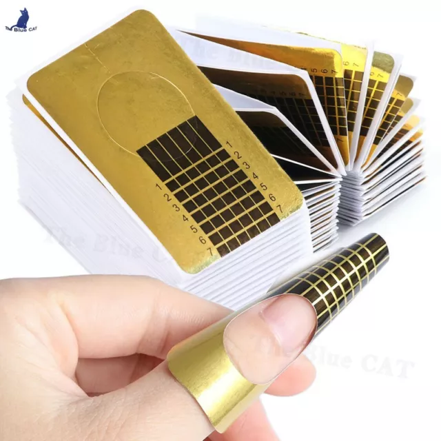 100 x Gold Nail Forms Art Self Adhesive Extension Tip Sculpting Guide Acrylic