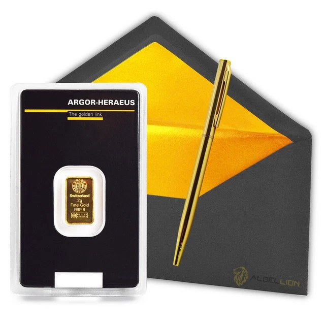Goldbarren 2g Kinebar Heraeus – Feingold 999,9 Im Edlen Geschenk-Etui Mit Grußkarte, Schwarz, LBMA Zertifiziert