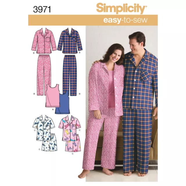 SIMPLICITY 3971 WOMEN'S & MEN'S PYJAMAS  Sewing Pattern Plus Sizes S-L & XL-XXXL
