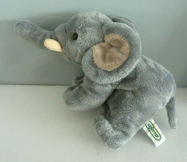 DC1. DOUDOU PELUCHE AJENA ELEPHANT Gris beige ht 13x 24cm avec la trompe - TTBE