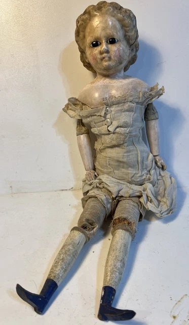 RARE ET BELLE POUPÉE ANCIENNE EN CIRE XIXème TOUT D'ORIGINE - 39 cm EUR