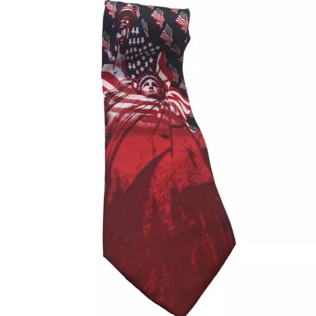 Wolfmark Mens Tie USA 100% Silk Red White Blue Statue of Liberty