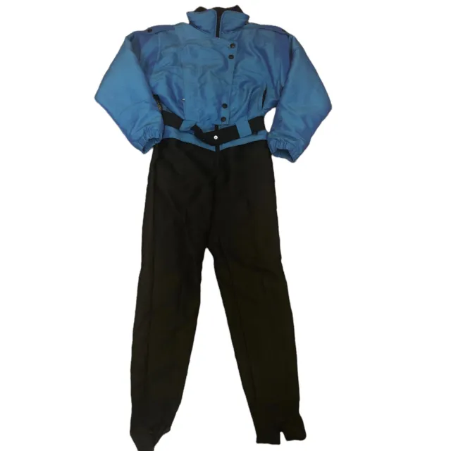 NILS SKIWEAR ONE Piece Ski Suit Vintage Wool Blend W/Stirrup Black/Blue Wms  10 $69.36 - PicClick AU