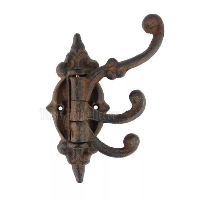 Rustic Swivel Hook Fleur De Lis Cast Iron Coat Hat Purse Towel Hanger Victorian 2