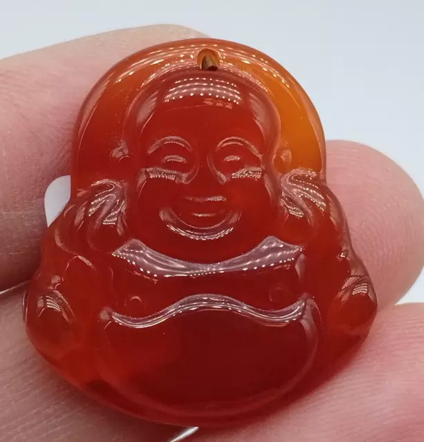 Certified Chinese Carved Art Natural Red Agate Jewelry Pendant-Laughing Buddha