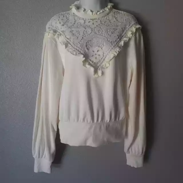 Express Victorian Mock Neck Crochet Lace Balloon Sleeve Top Size Medium