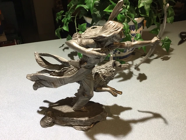 JIM PONTER Large Sculpture PEWTER Sioux Indian Wolf Dog Survival on The Plain