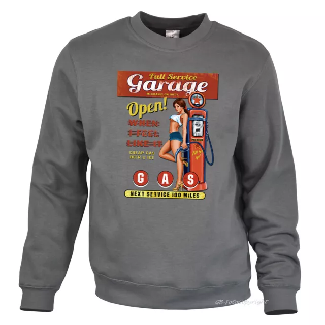 Rockabilly Sweatshirt Kustom  Autoservice Pinup Oldtimer US-Car Garage *1101grau