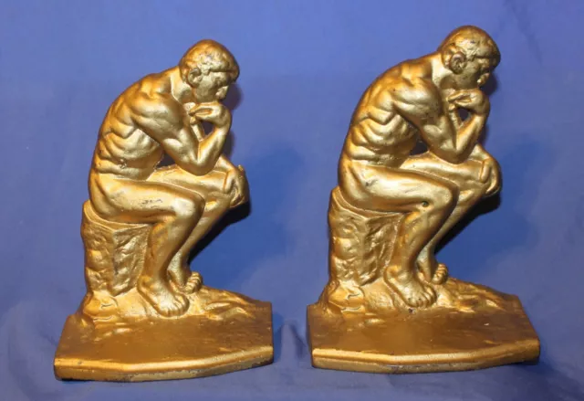 Vintage The Thinker Bron Met Cast Iron Bookends Nyc, Copyright 1927