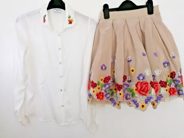 Monnalisa Ragazza Stupefacente Abito Designer Bianco Beige Età 12 Anni Ricamato Floreale
