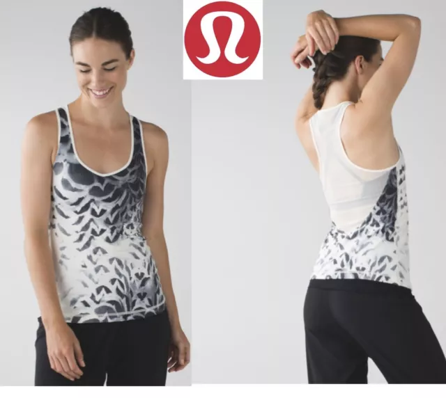 LULULEMON DANCE TO YOGA TANK TOP PRETTY PLUME ANGEL WING BLACK RUNNING GYM Sz 6