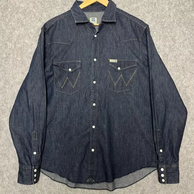 Wrangler Blue Bell Denim Clay Western Shirt 100% Cotton Indigo Long Sleeve XL