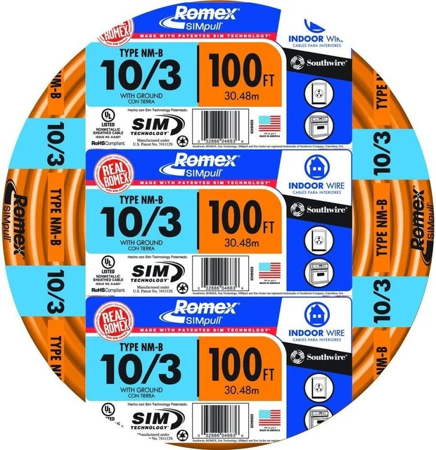 Southwire 63948426 100' 10/3 with ground Romex brand SIMpull residential indoor