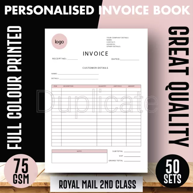 Personalised A4/A5/A6 Duplicate Invoice Book • Order Pad • NCR Pad • Receipt Pad