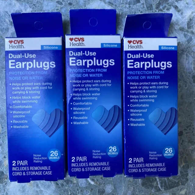 CVS Health Dual-Use Earplugs 26 Decibels Noise Reducing Lot of 3