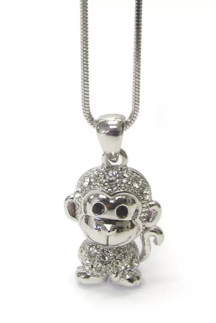 2.00 Ct Round Cut Lab-Created Diamond Monkey Pendant 14k White Gold Plated