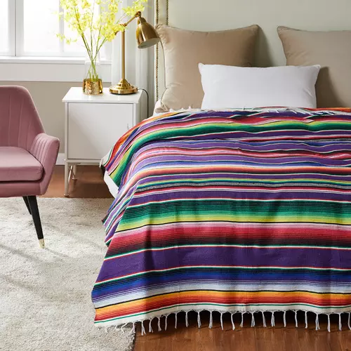 Mexican style rainbow striped blanket cotton sofa blanket sofa 2023 2