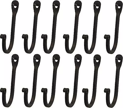 Early American Single Prong Wrought Iron Hooks Set of 12 - Rustic Curved Meta...